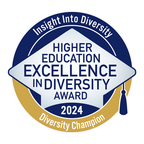 award emblem with text - Insight into Diversity - Higher Education Excellence in Diversity Award (on graduation cap shape) - 2024 - Diversity Champion 